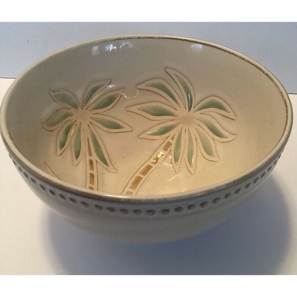 Pfaltzgraff Palm Tree Soup Cereal Bowl Stoneware Beige Beaded Edge - Picture 1 of 8